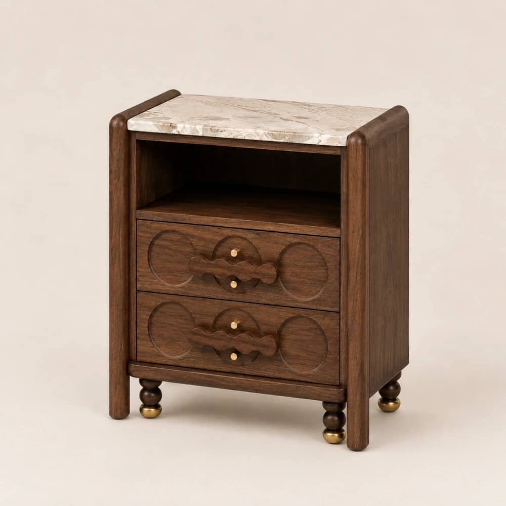 Solenne Sculpted Walnut Bedside Table - 1