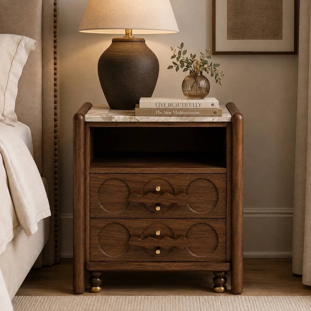 Solenne Sculpted Walnut Bedside Table - 3