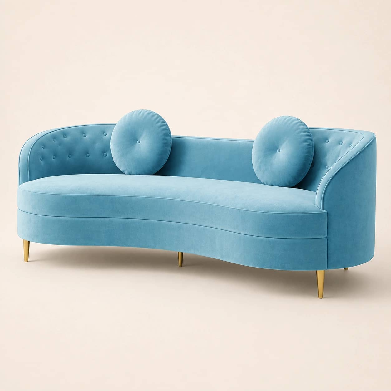 Aurette Sky Blue Curved Sofa - 2
