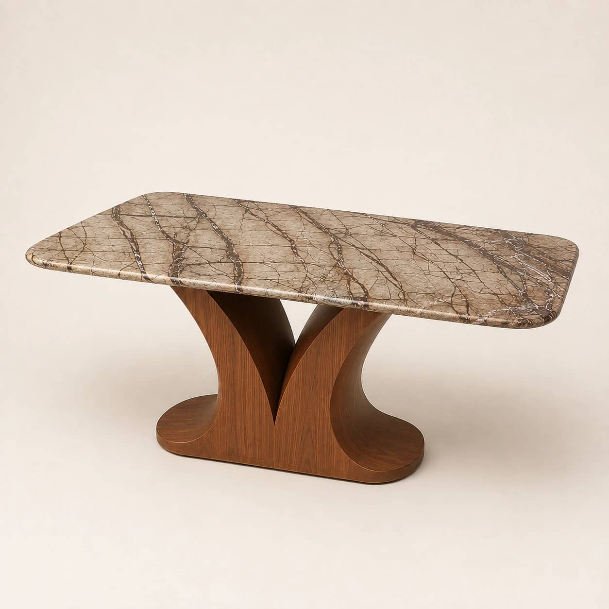 Aurelia Sculptural Brown Marble Dining Table - 2