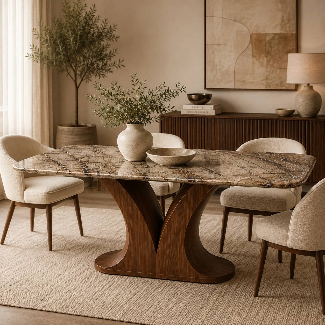 Aurelia Sculptural Brown Marble Dining Table - 3