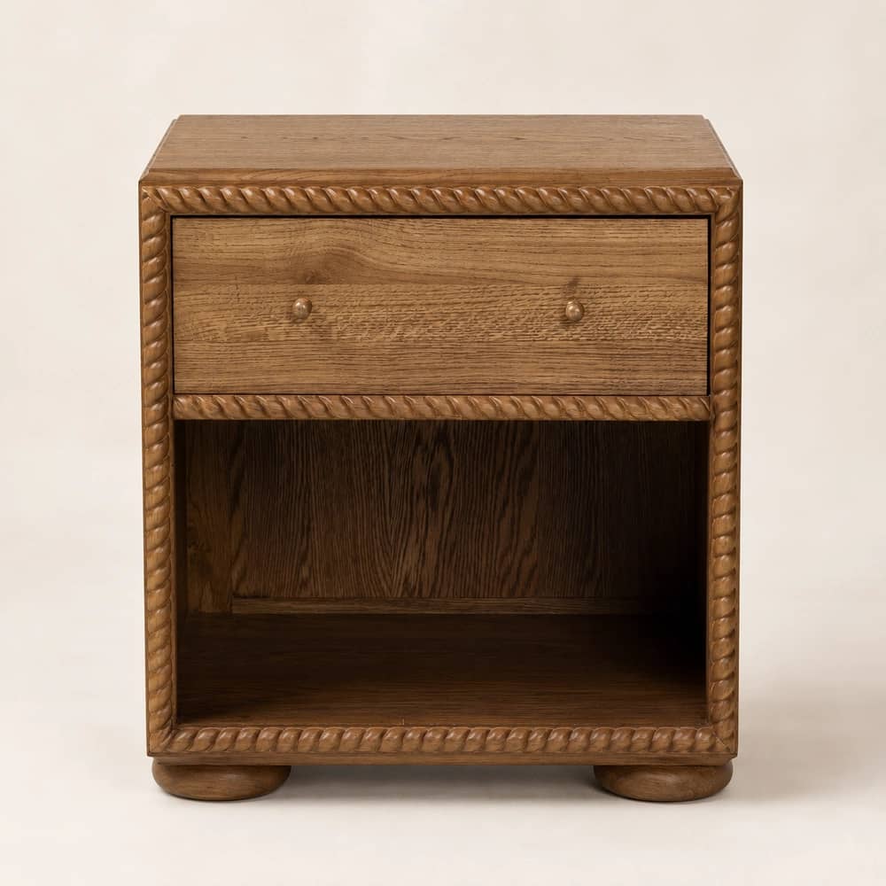 Rope Edge Wooden Bedside Table - 2