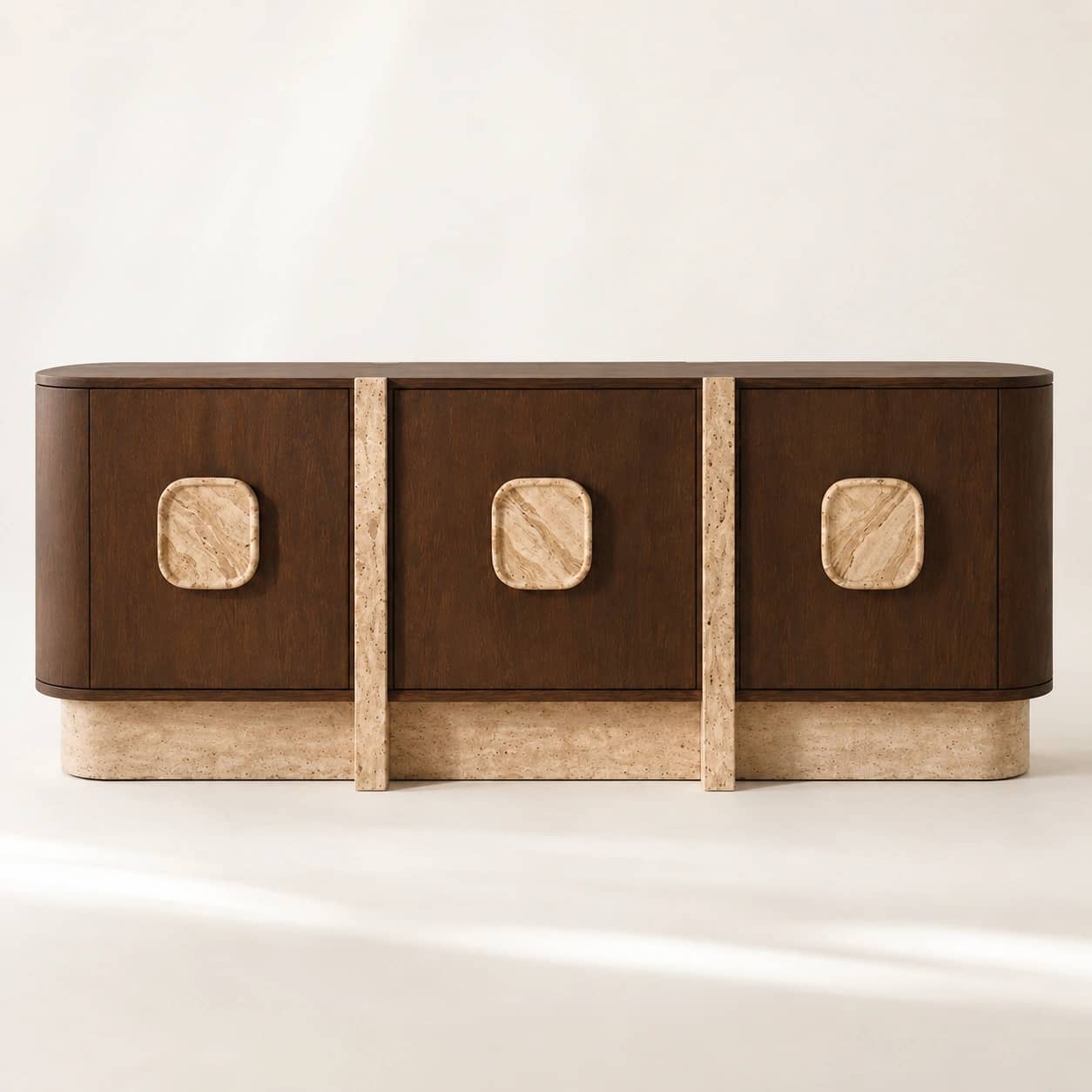 Aranya Walnut & Travertine Sideboard - 1