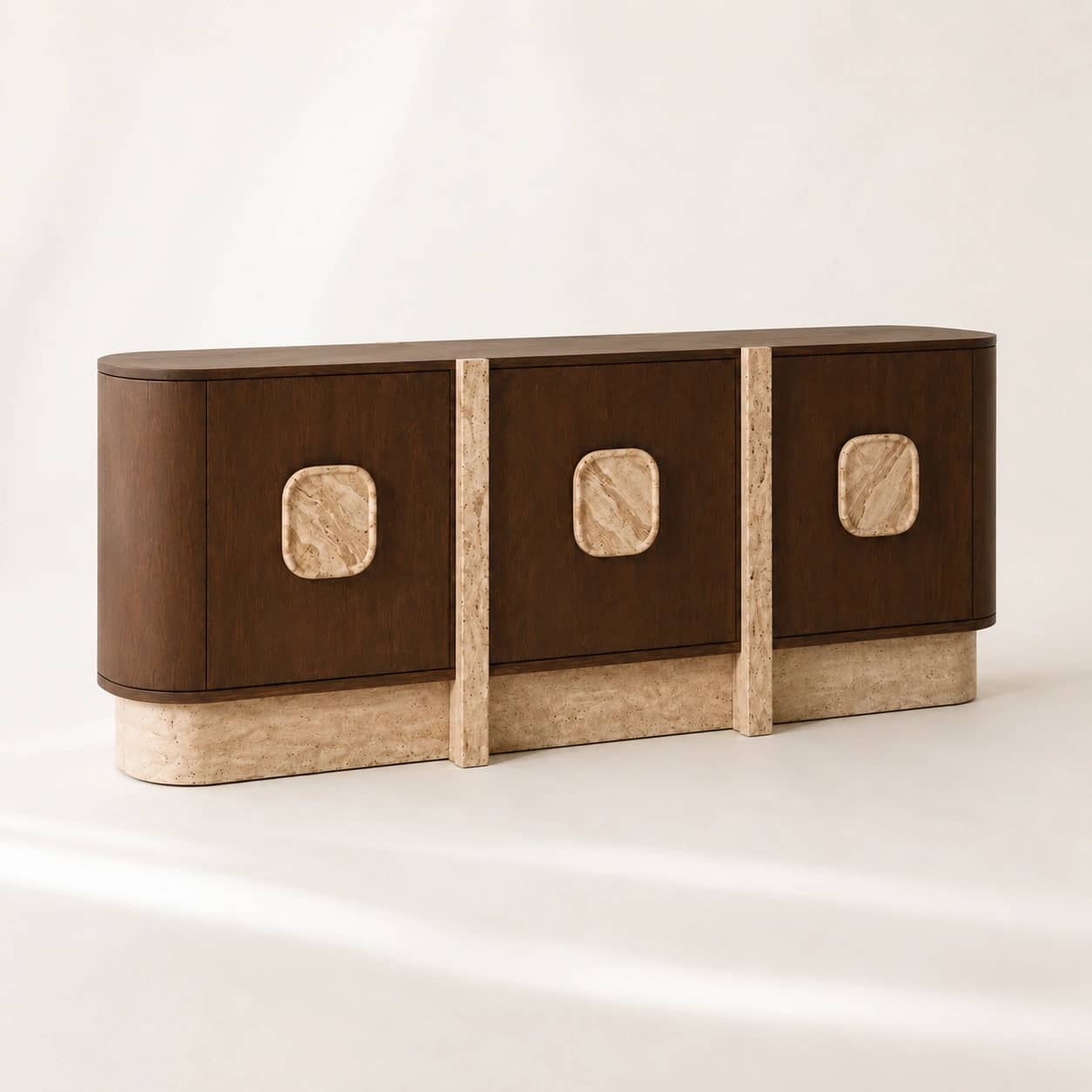 Aranya Walnut & Travertine Sideboard - 4