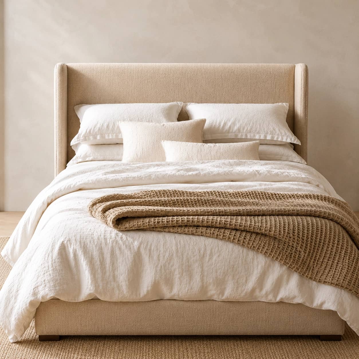 Solenne Wingback Upholstered Bed - 1