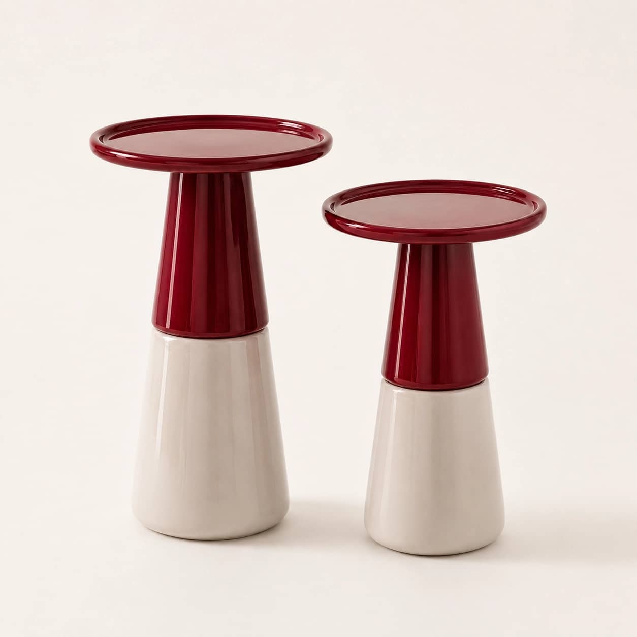 Luna Duo Burgundy & Ivory Pedestal Side Table Set - 1