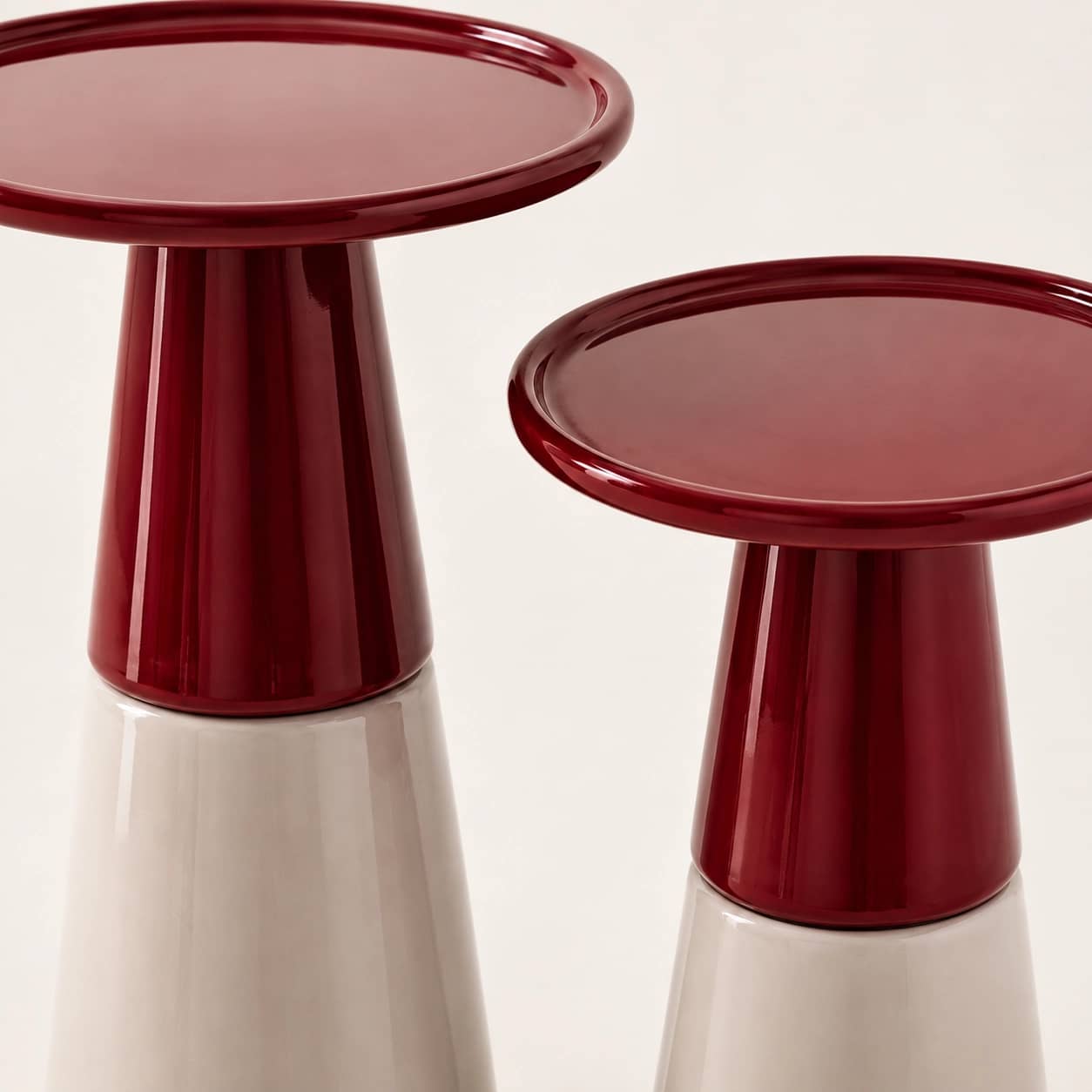 Luna Duo Burgundy & Ivory Pedestal Side Table Set - 2