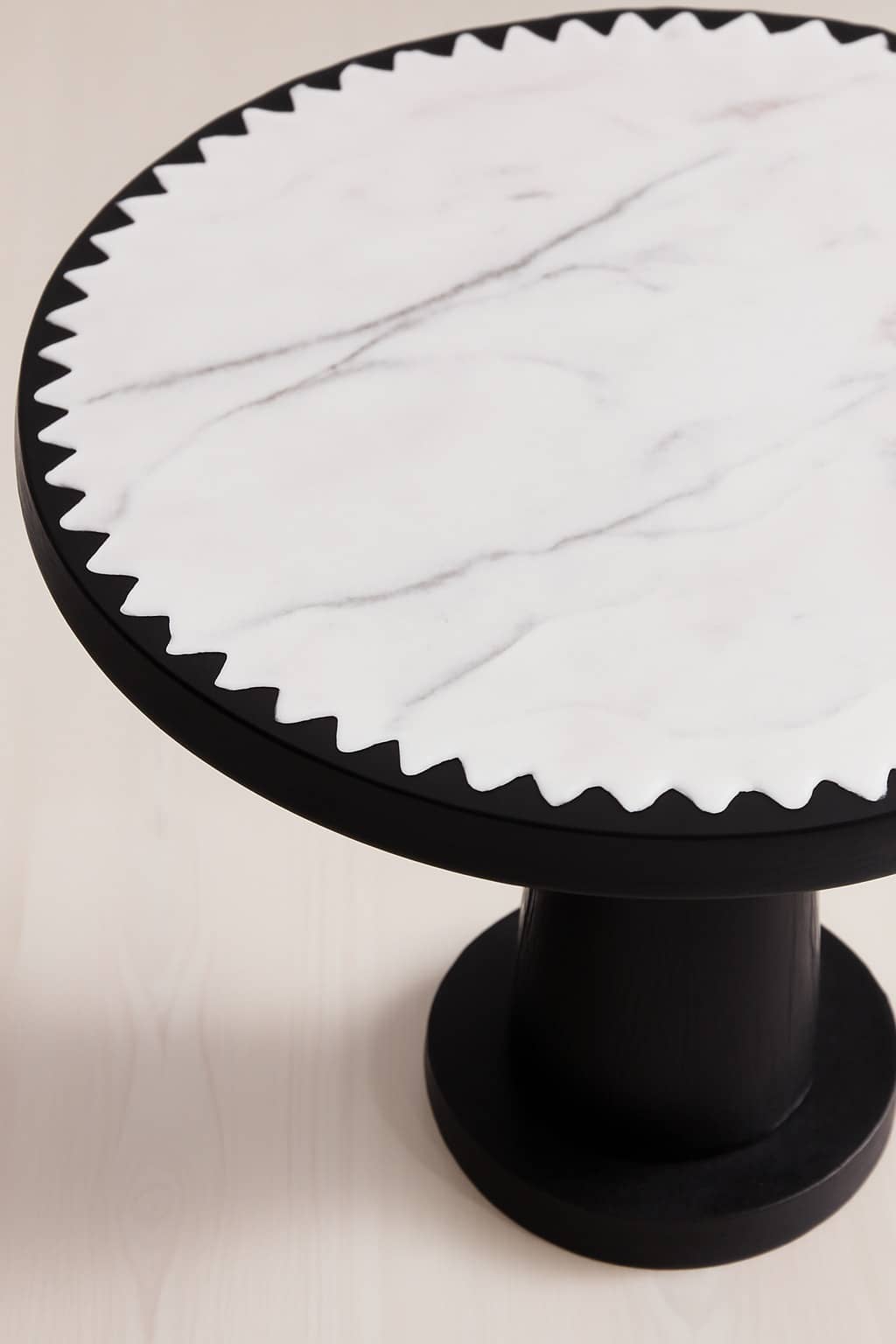 Contemporary Round Dining Table – White Marble & Black Base - 1