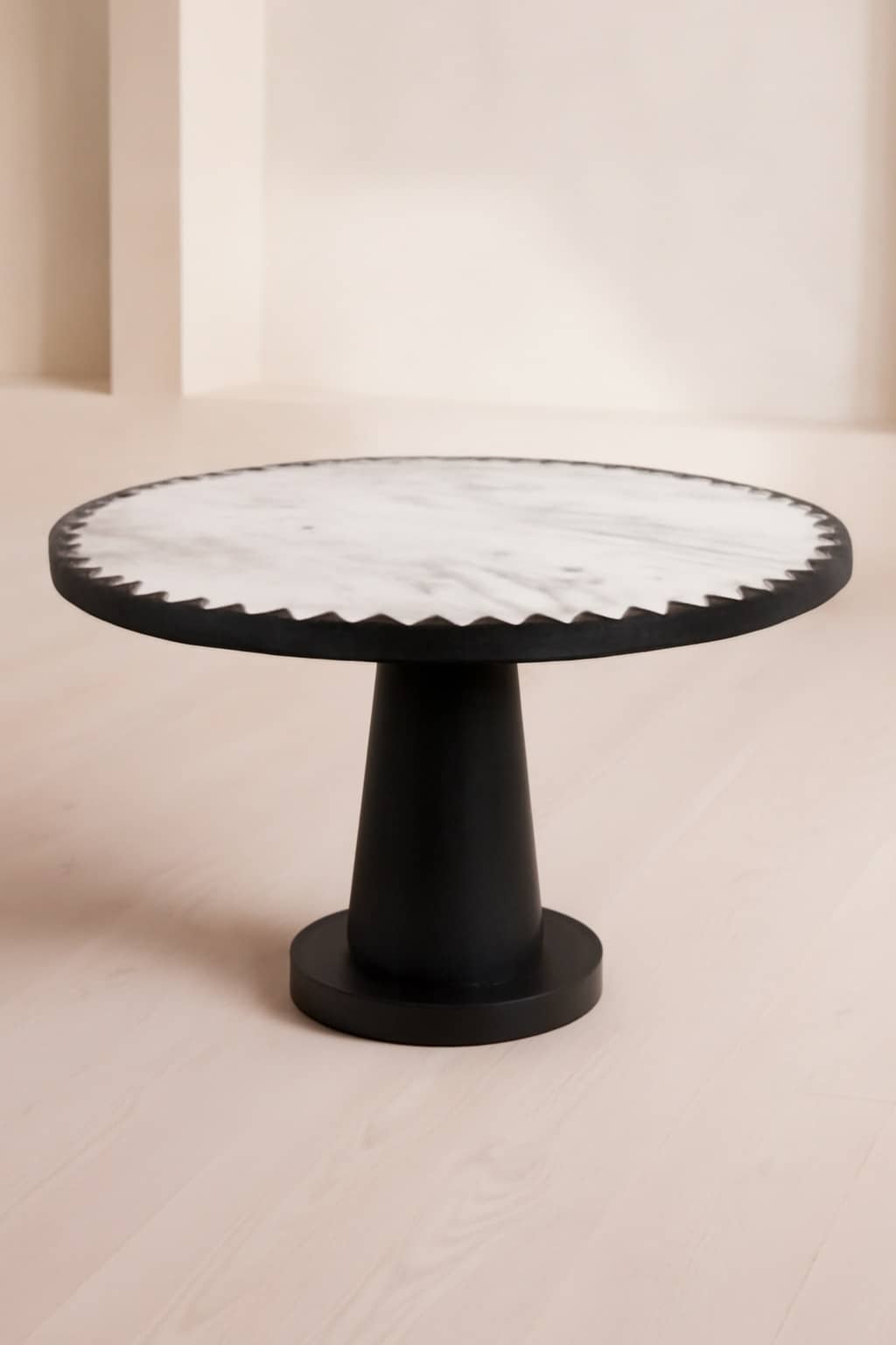 Contemporary Round Dining Table – White Marble & Black Base - 2