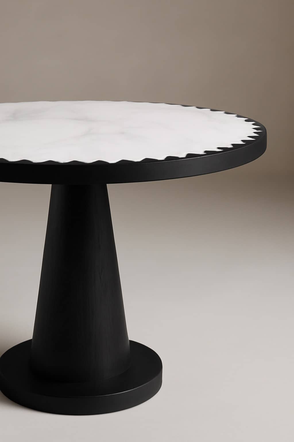 Contemporary Round Dining Table – White Marble & Black Base - 3