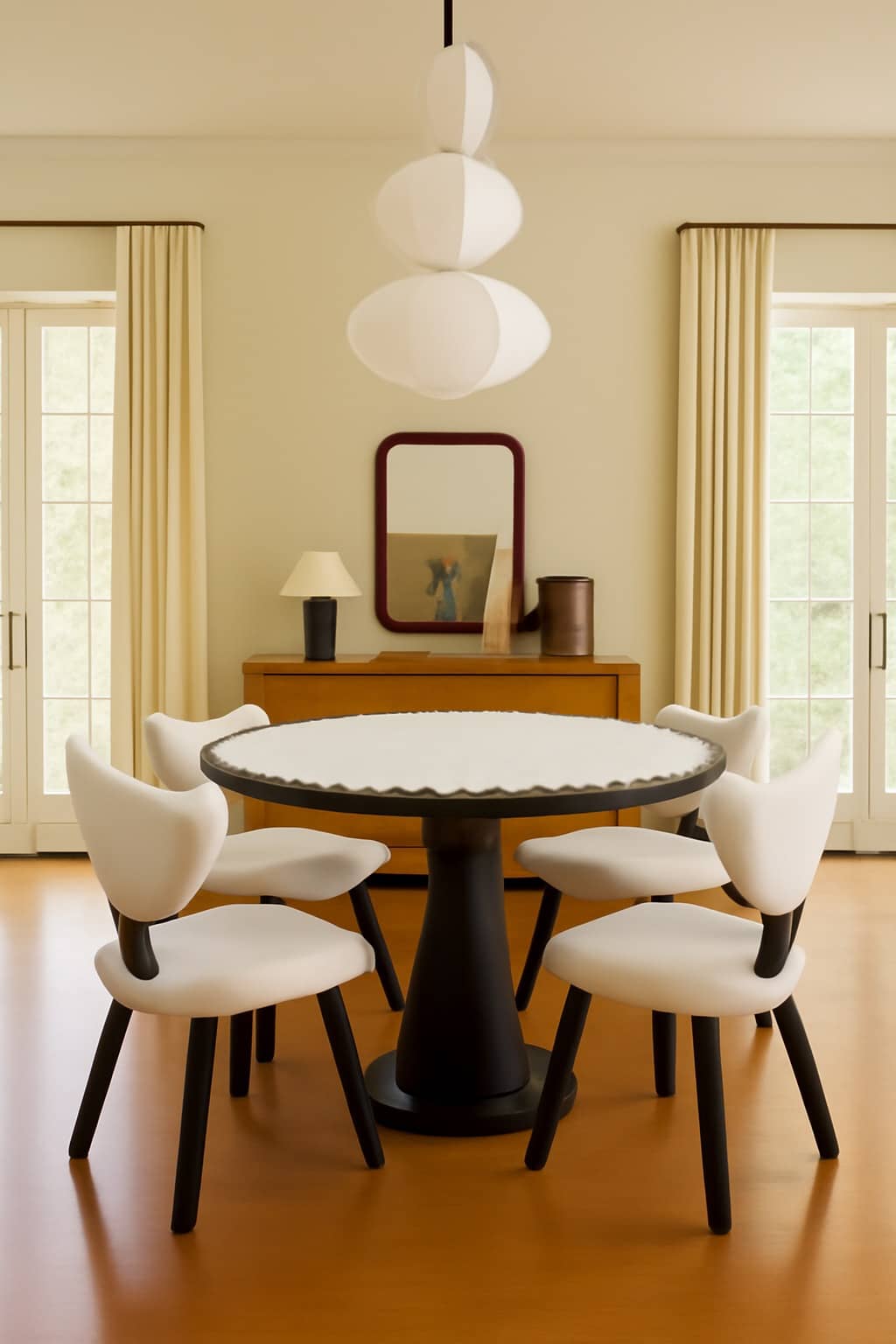 Contemporary Round Dining Table – White Marble & Black Base - 5