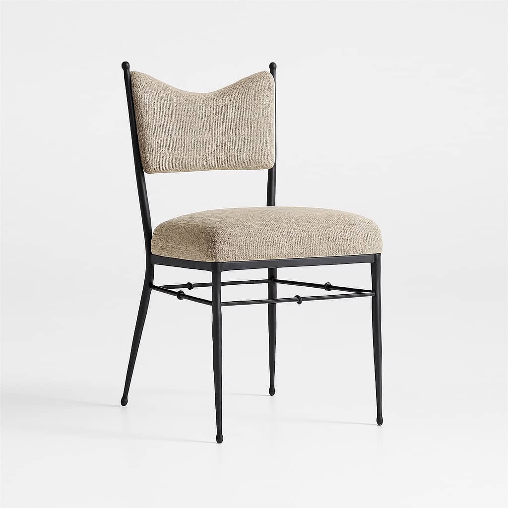Handcrafted Iron Dining Chair in Sand Jute Woven Fabric - 1