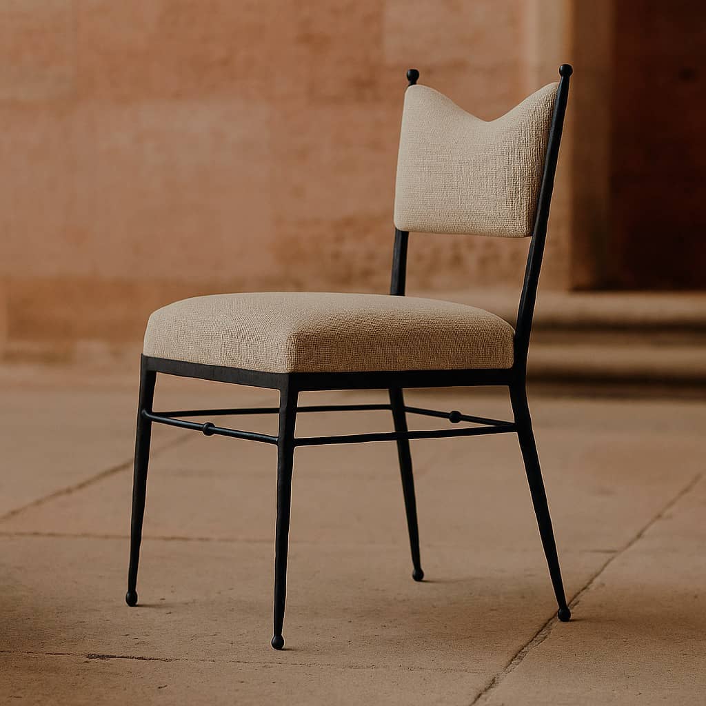 Handcrafted Iron Dining Chair in Sand Jute Woven Fabric - 3