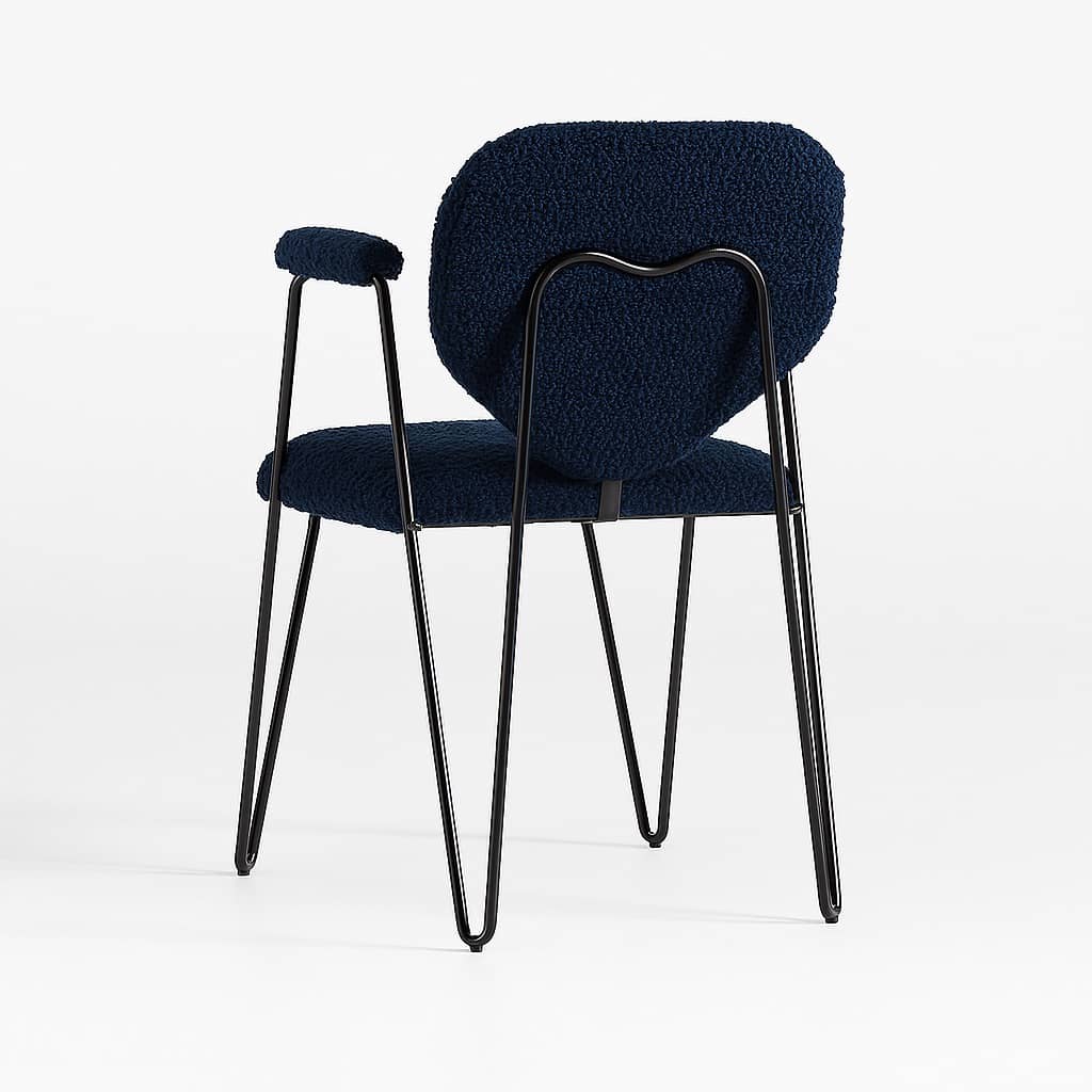 Modern Iron Accent Chair in Deep Navy Blue Bouclé Fabric - 3