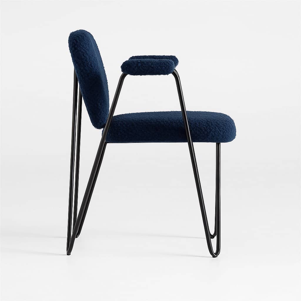 Modern Iron Accent Chair in Deep Navy Blue Bouclé Fabric - 4