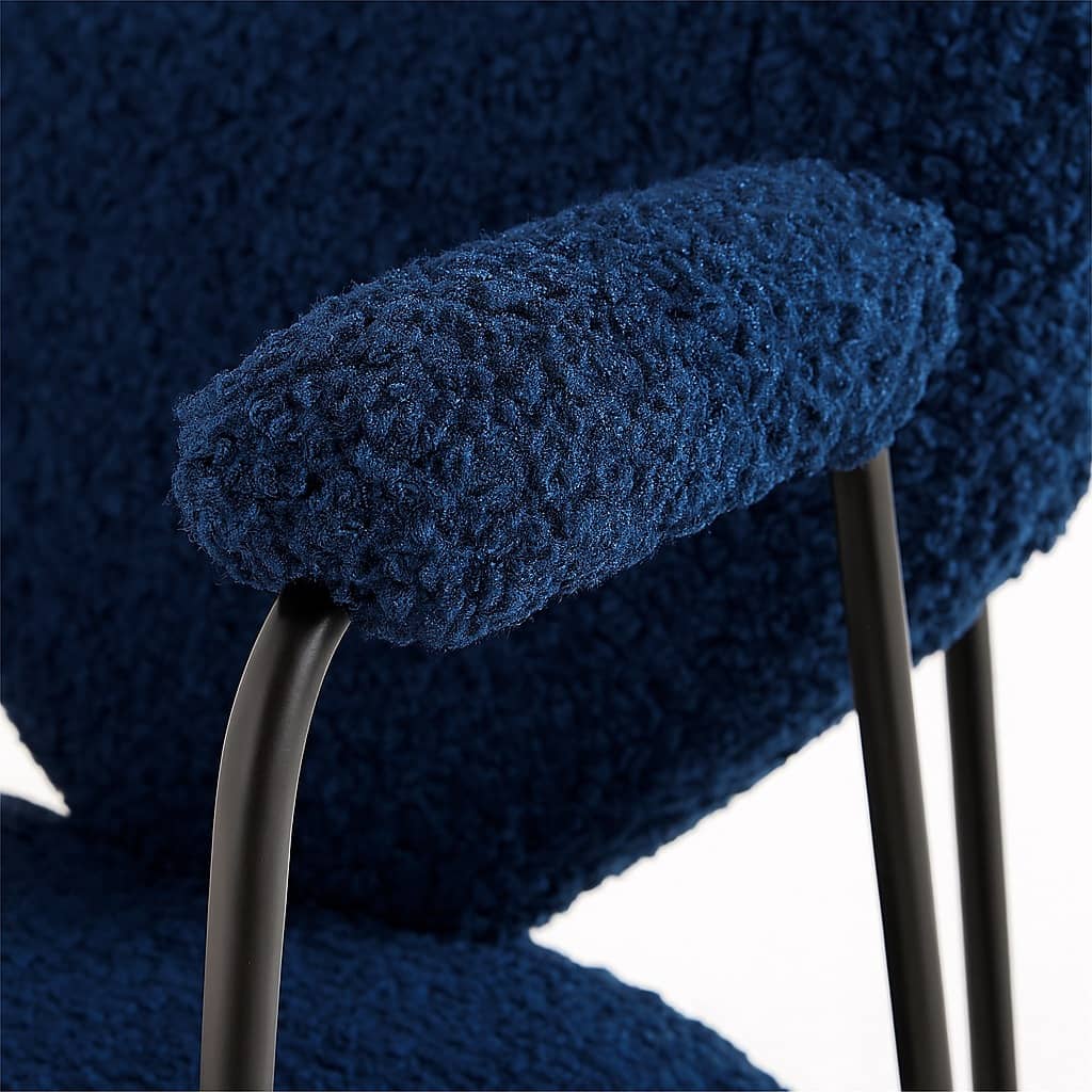 Modern Iron Accent Chair in Deep Navy Blue Bouclé Fabric - 5
