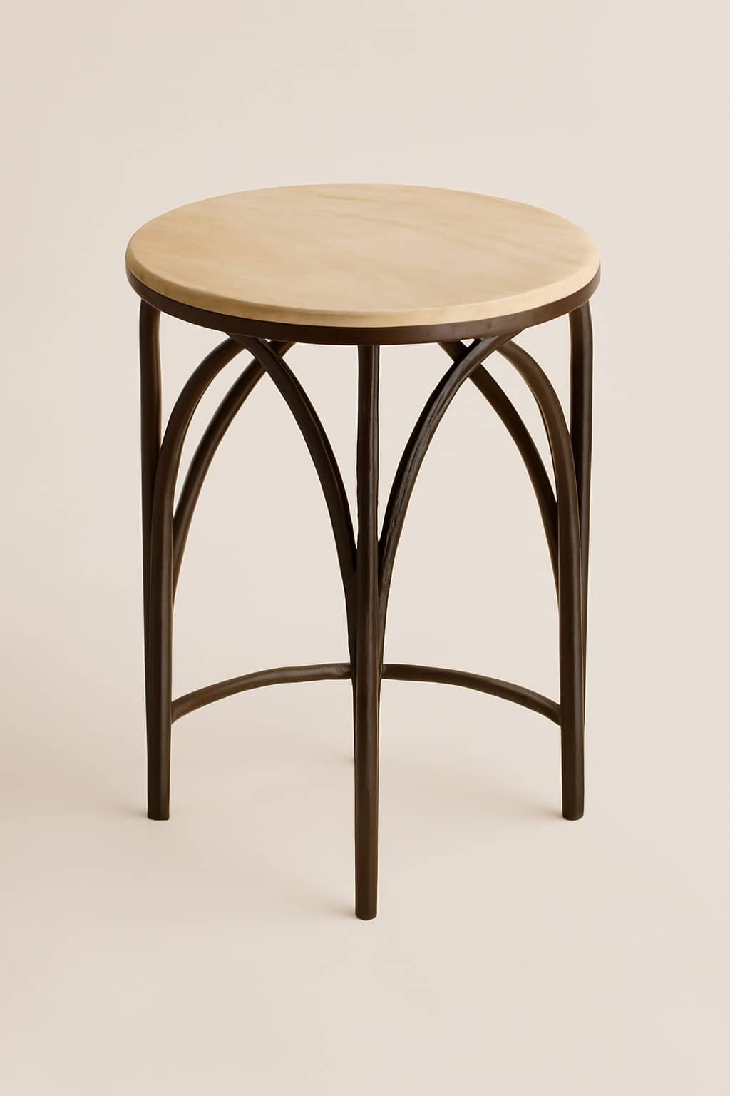 Cathedral Arch Iron Side Table with Travertine Top - 1