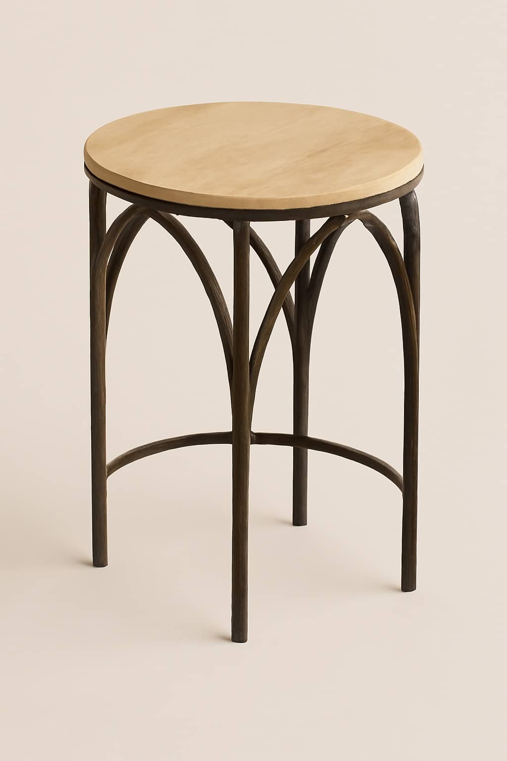 Cathedral Arch Iron Side Table with Travertine Top - 3
