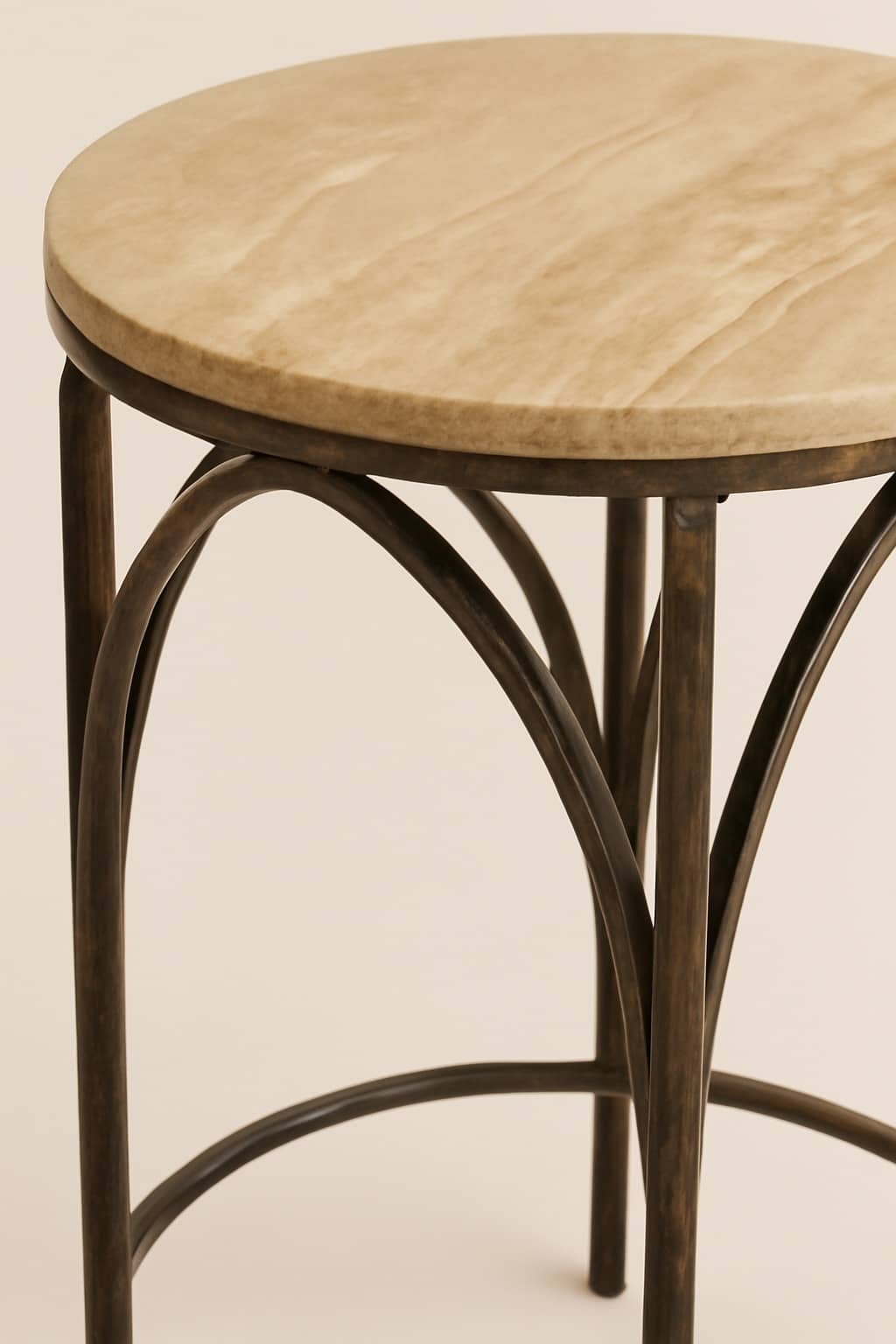 Cathedral Arch Iron Side Table with Travertine Top - 4