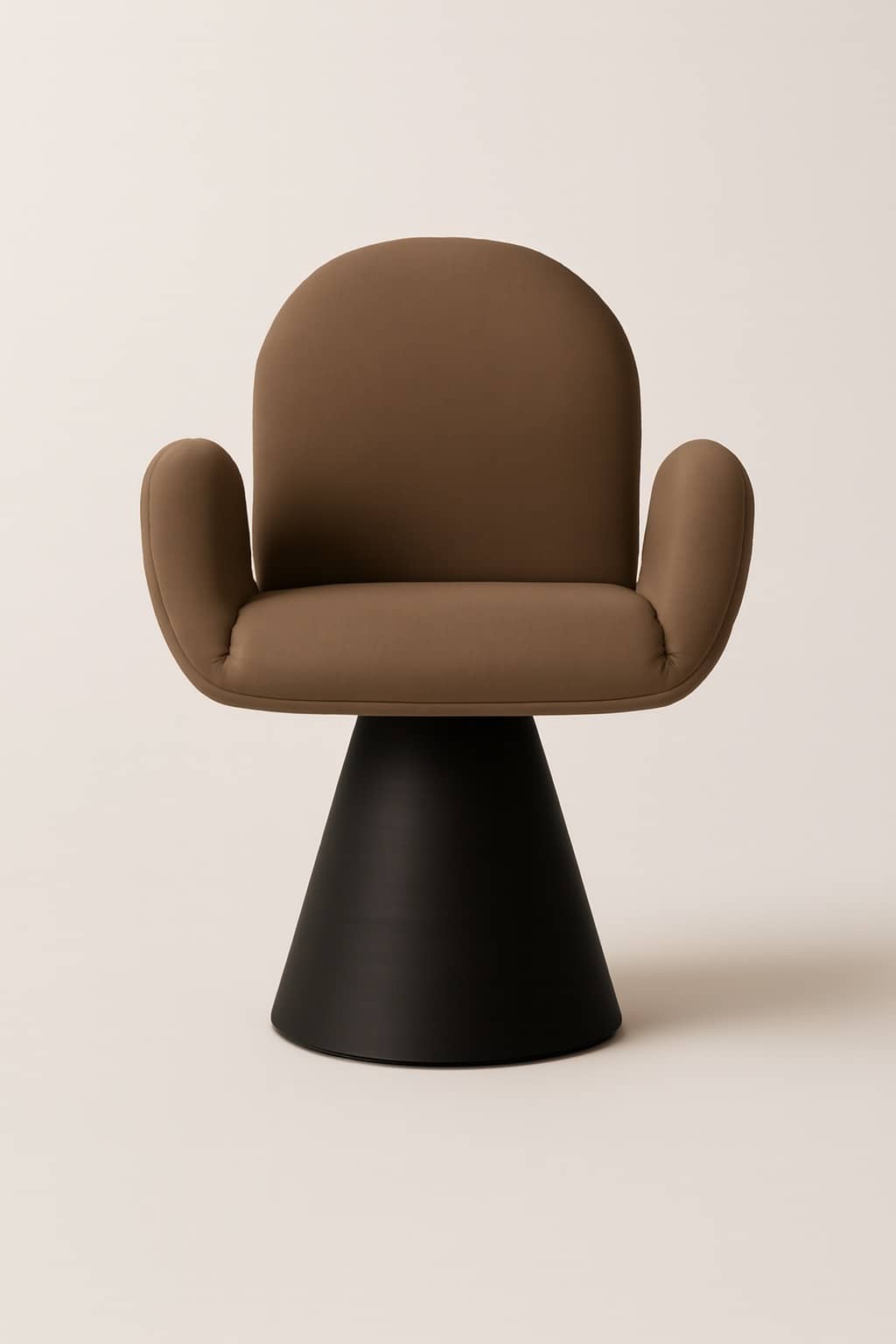 Sculpted Back Modern Dining Chair – Brown Upholstery with Black Cone Base - 2