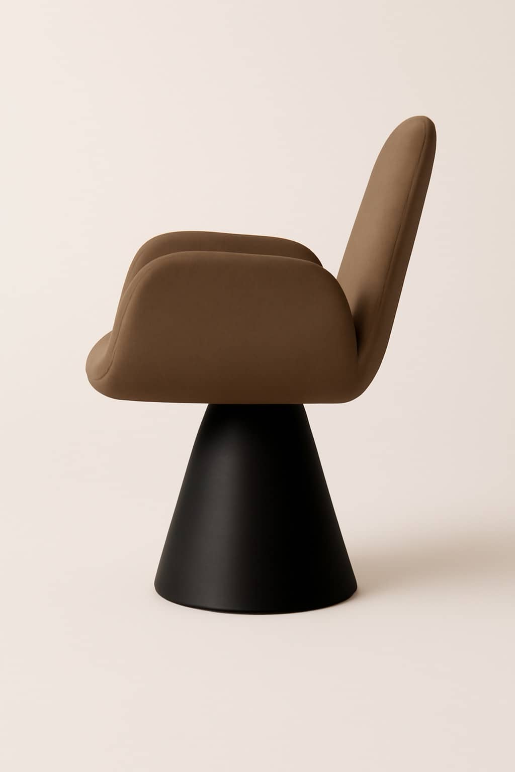 Sculpted Back Modern Dining Chair – Brown Upholstery with Black Cone Base - 3