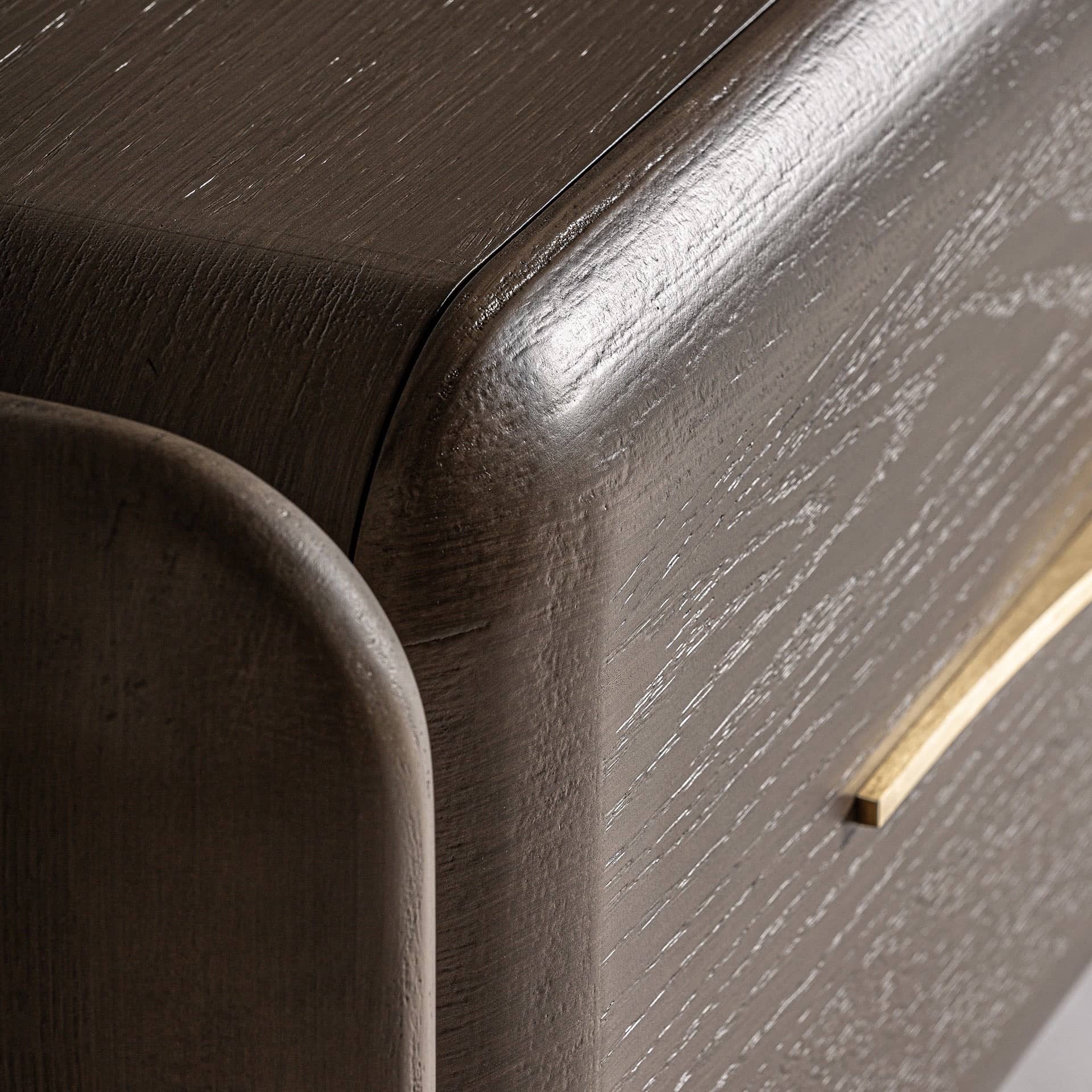 Modern Black Oak Media Console with Brass Accent Handles - 3