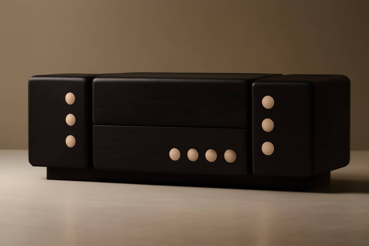Domino Black Modern Sideboard – Matte Finish, Cream Knobs - 2