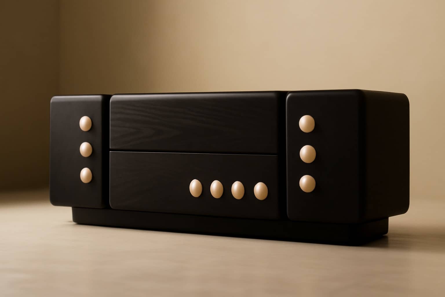 Domino Black Modern Sideboard – Matte Finish, Cream Knobs - 5