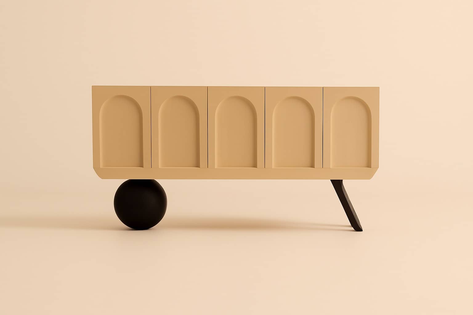 Arch Motif Modern Sideboard with Ball & Angled Leg – Natural Oak Wood Finish - 1