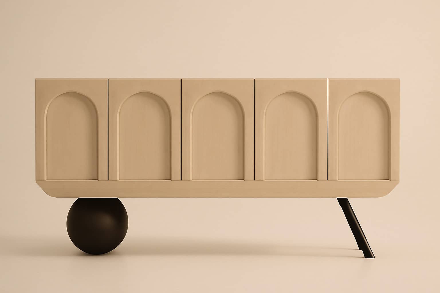 Arch Motif Modern Sideboard with Ball & Angled Leg – Natural Oak Wood Finish - 2