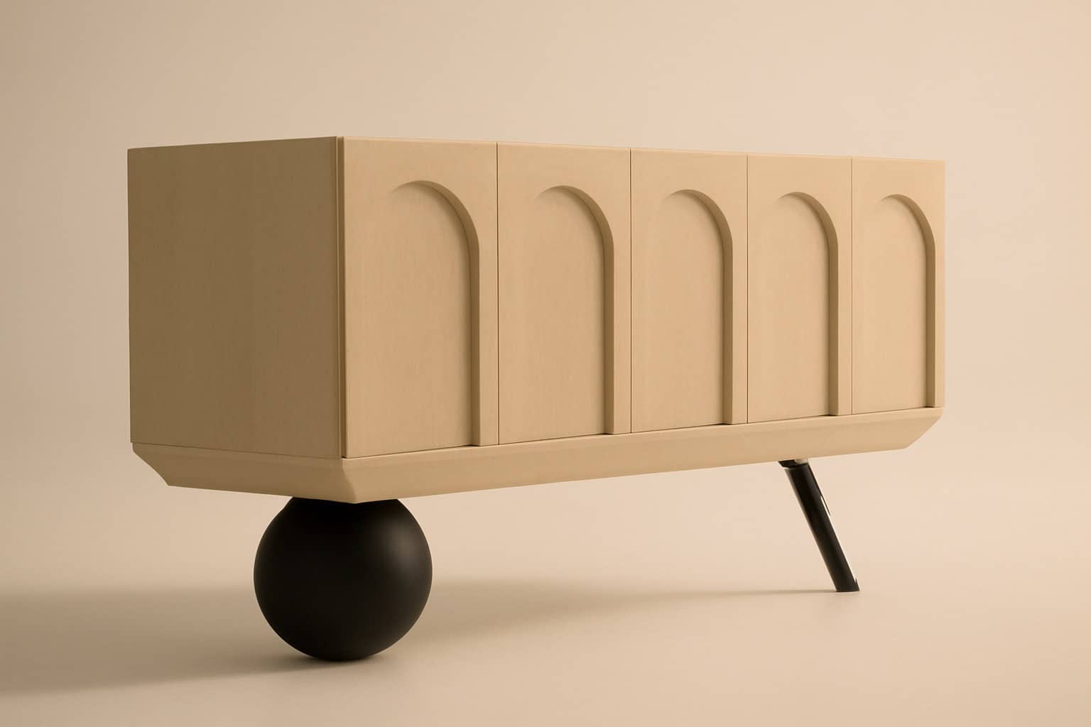 Arch Motif Modern Sideboard with Ball & Angled Leg – Natural Oak Wood Finish - 3
