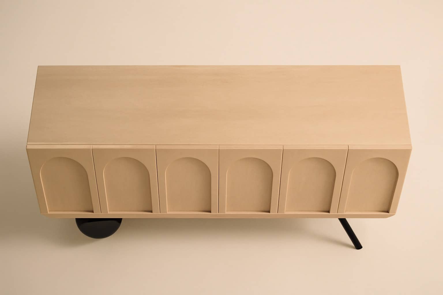 Arch Motif Modern Sideboard with Ball & Angled Leg – Natural Oak Wood Finish - 5