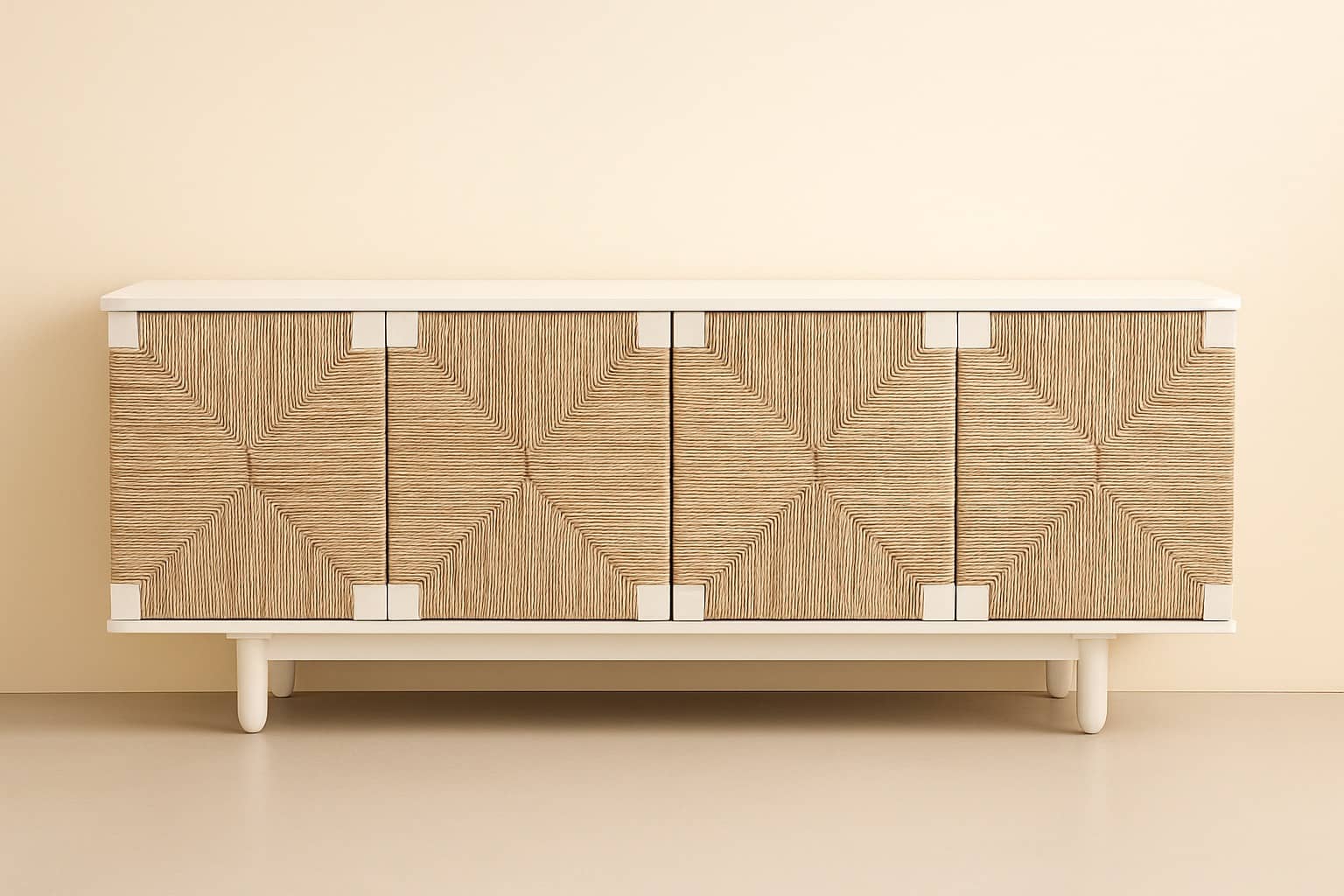The Solace Sideboard – Handwoven Rattan Fronts in Ivory Frame - 2