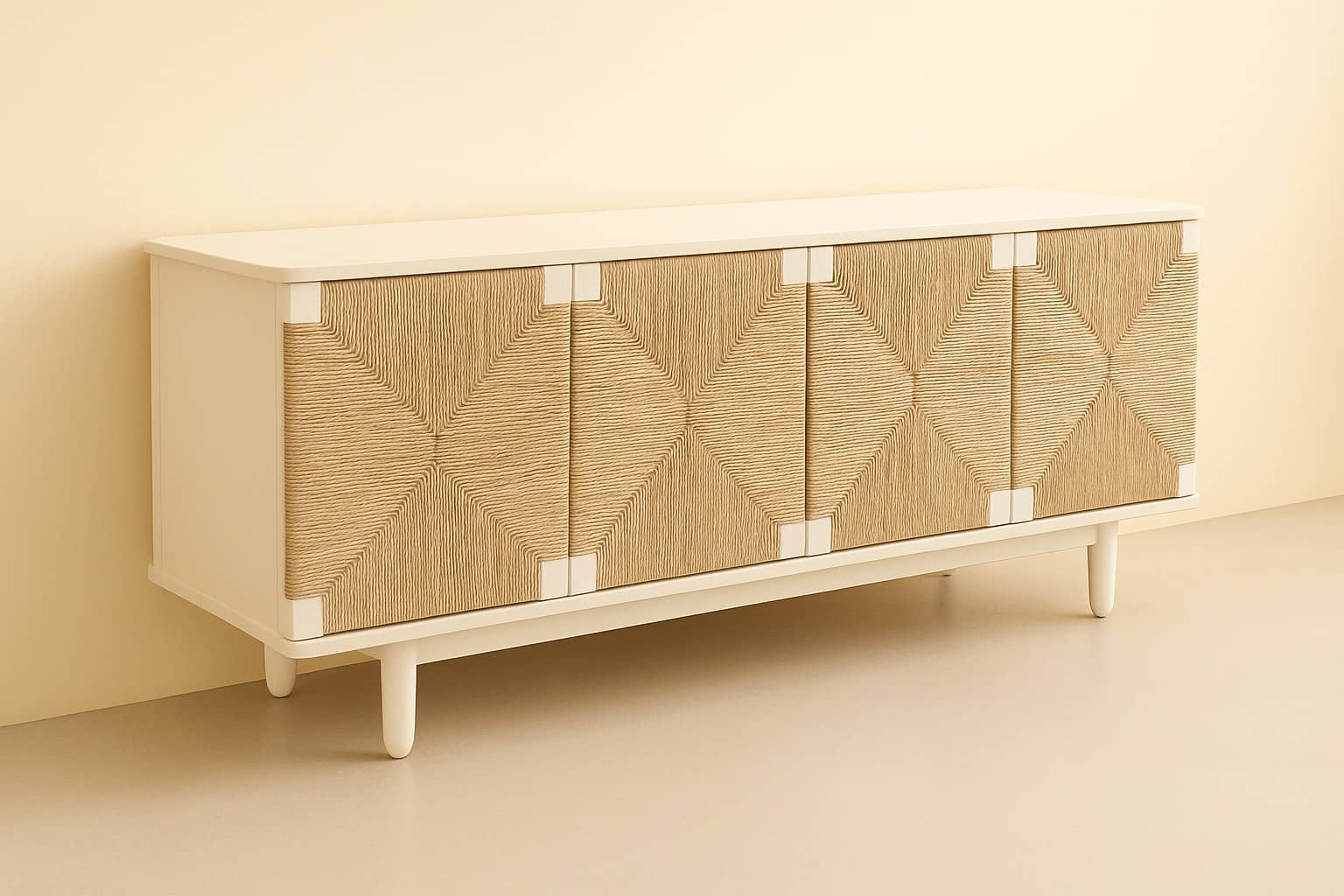 The Solace Sideboard – Handwoven Rattan Fronts in Ivory Frame - 3