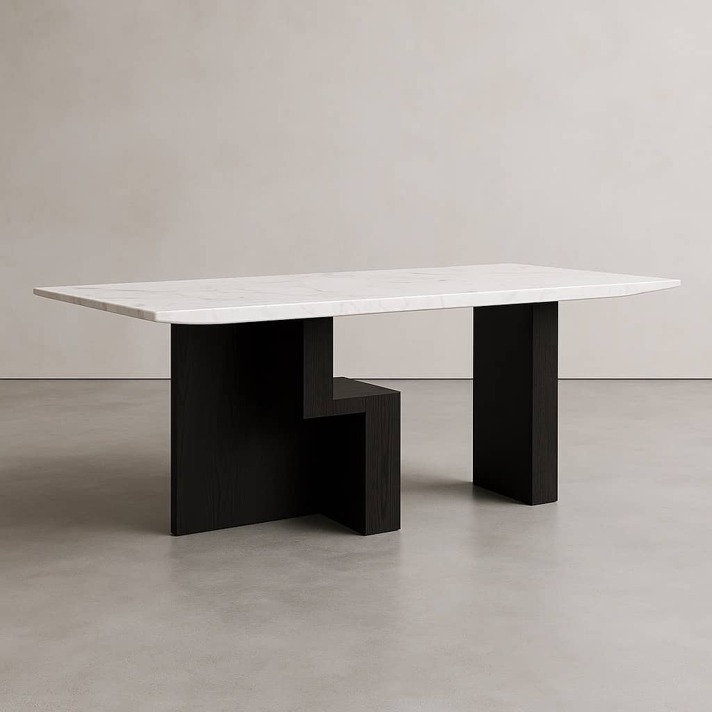 Monarch Marble Dining Table – White Top with Sculpted Black Oak Base - 1