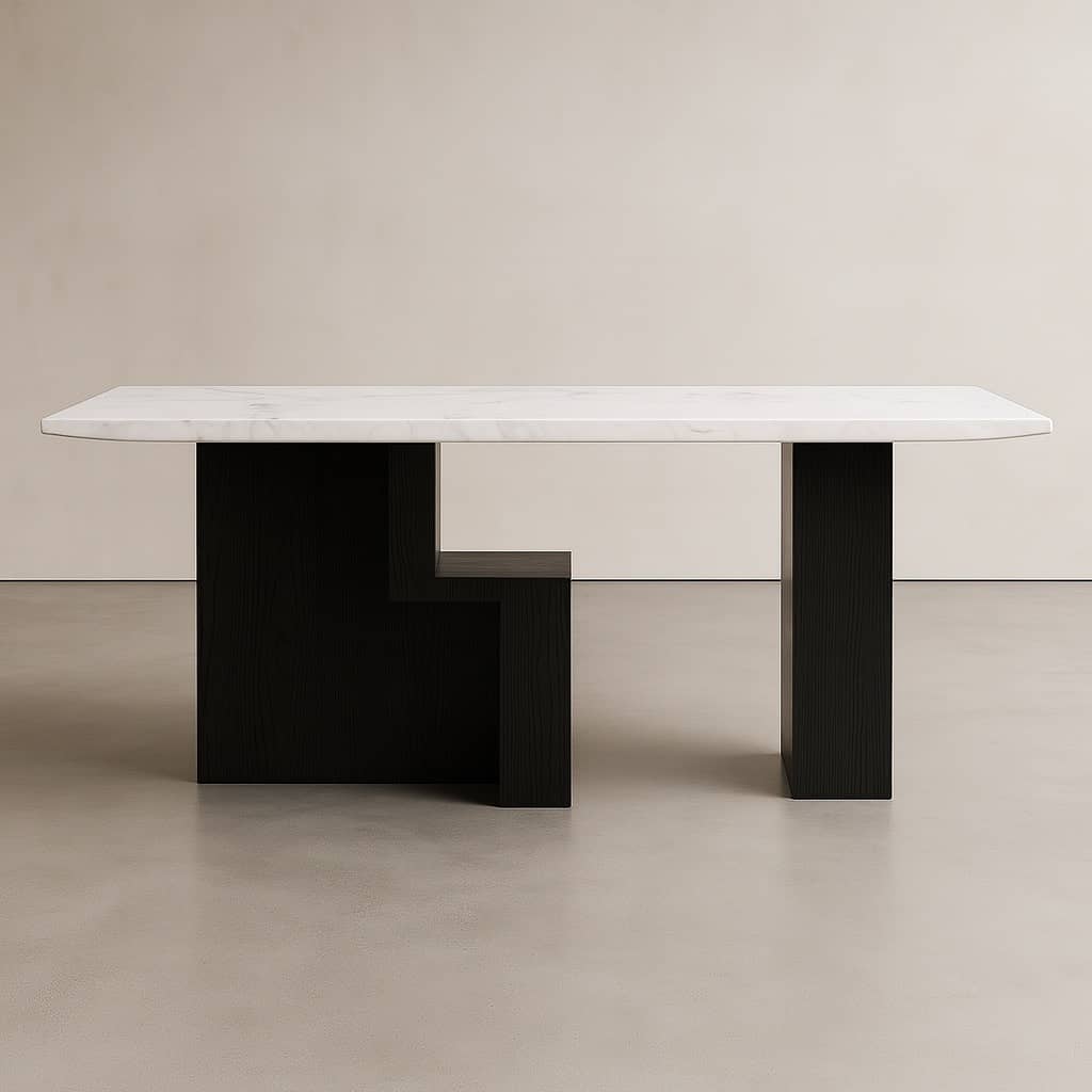 Monarch Marble Dining Table – White Top with Sculpted Black Oak Base - 2