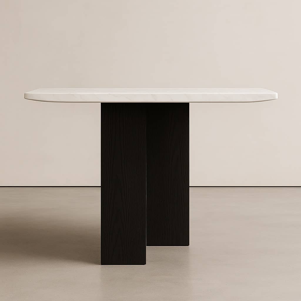 Monarch Marble Dining Table – White Top with Sculpted Black Oak Base - 3