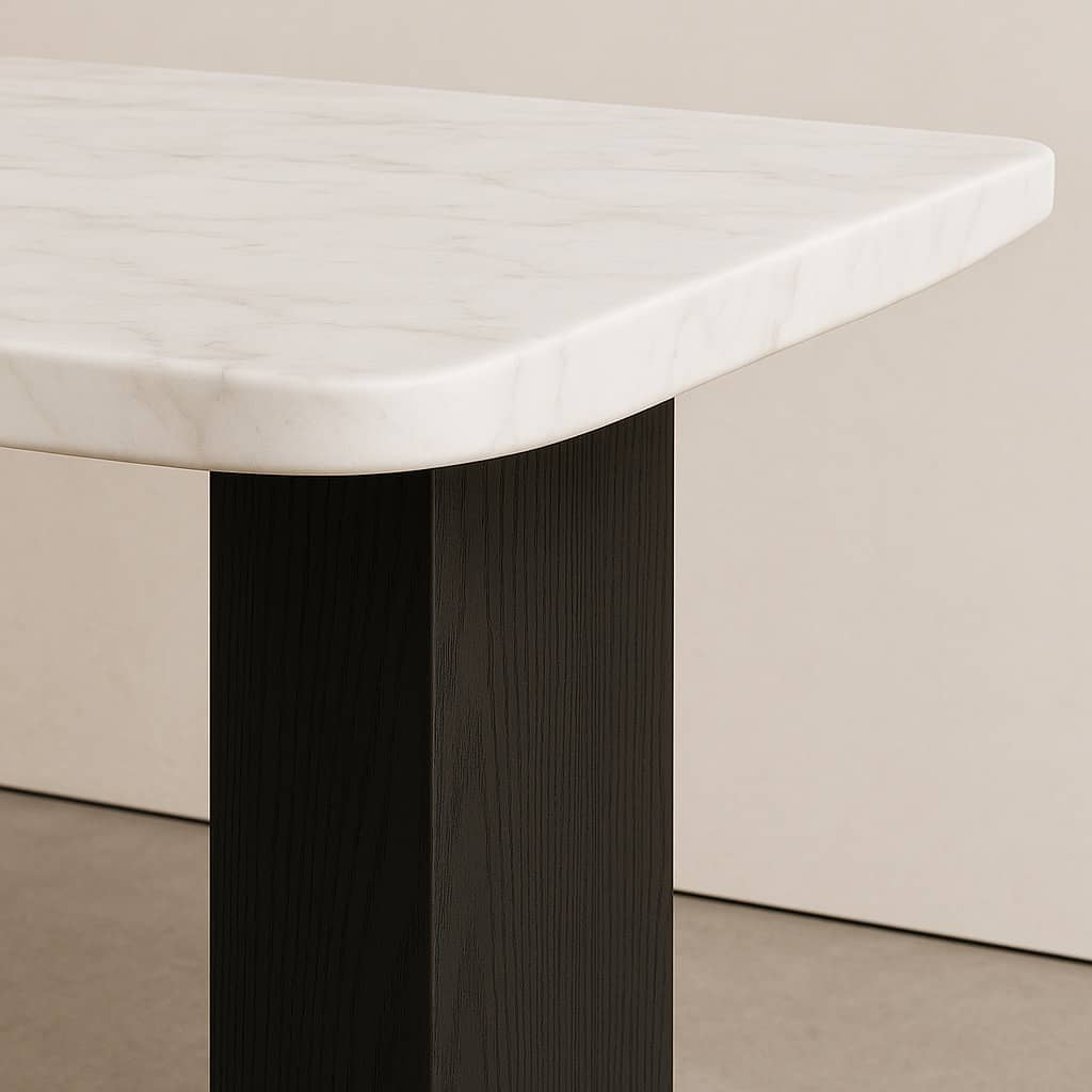 Monarch Marble Dining Table – White Top with Sculpted Black Oak Base - 4
