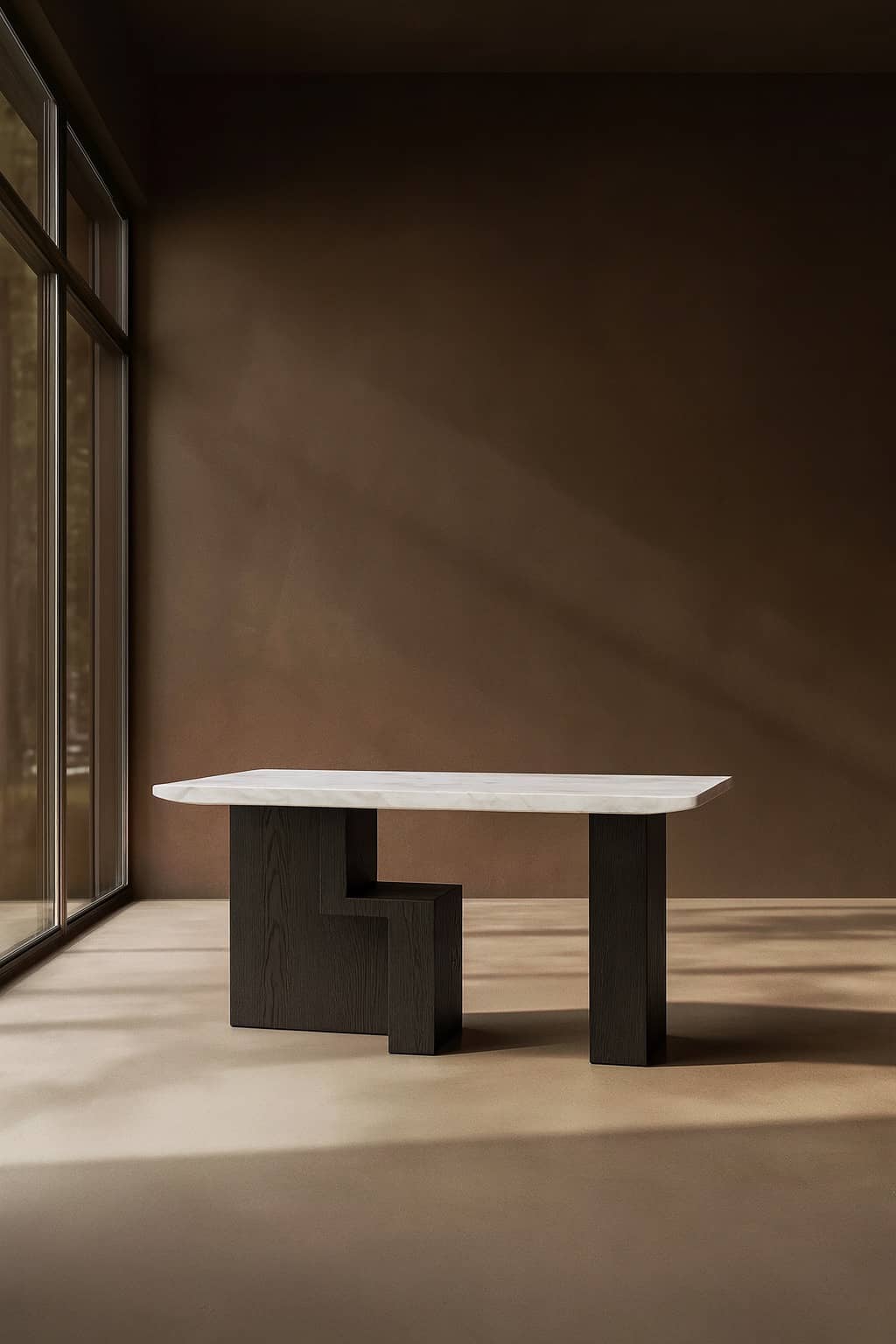 Monarch Marble Dining Table – White Top with Sculpted Black Oak Base - 5