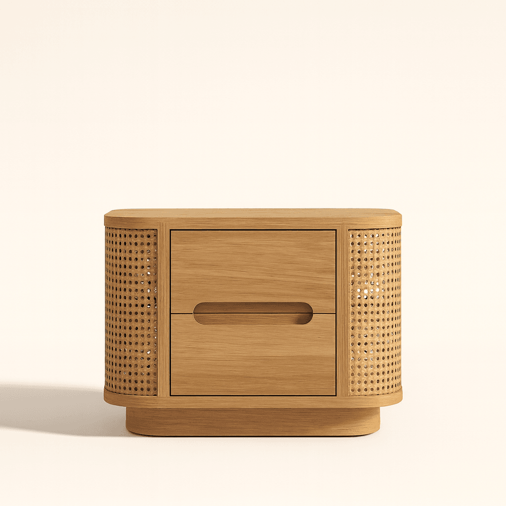 Sereno Natural Oak Cane Nightstand - 1
