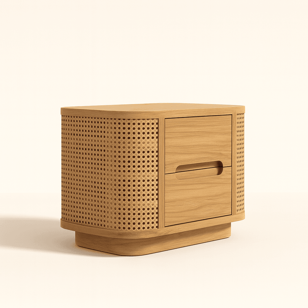 Sereno Natural Oak Cane Nightstand - 2