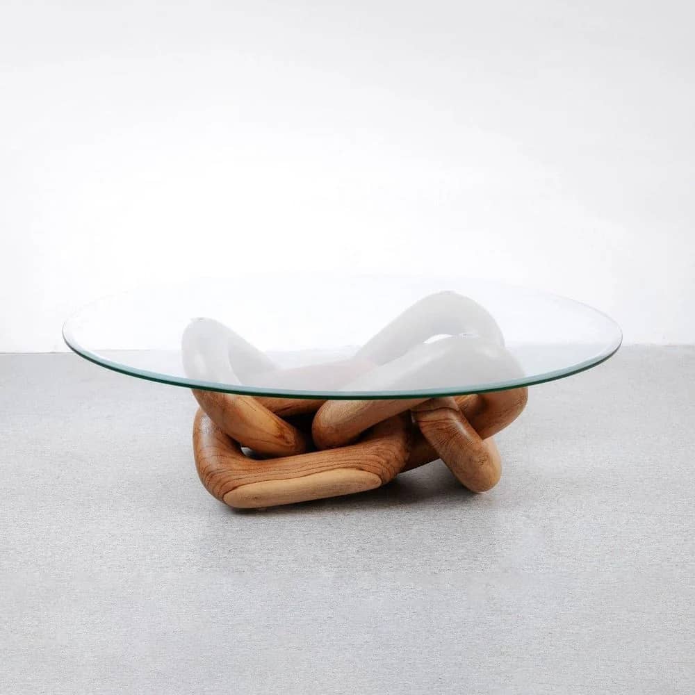 Driftwood Knot Glass Coffee Table – Handcrafted Organic Modern Centerpiece - 1