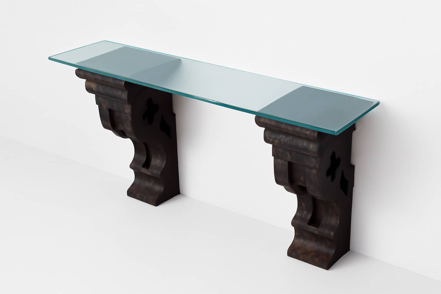 Ornate Carved Console Table with Glass Top - 2