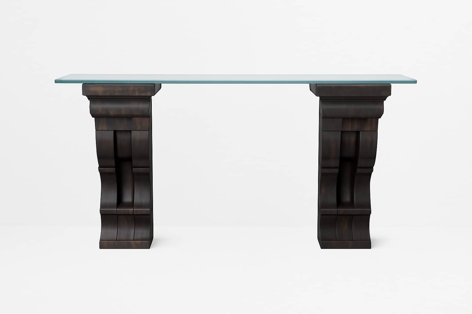 Ornate Carved Console Table with Glass Top - 4