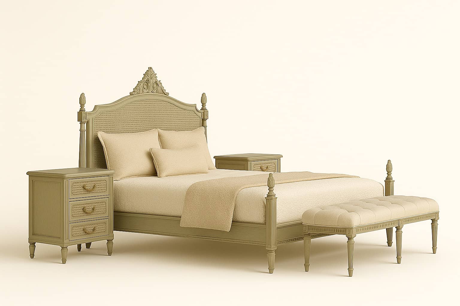 Jaipur Darbar Canopy Bed – Handcrafted Royal Four-Poster with Cane Headboard - 2
