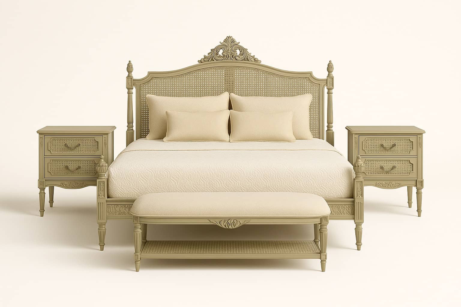 Jaipur Darbar Canopy Bed – Handcrafted Royal Four-Poster with Cane Headboard - 3