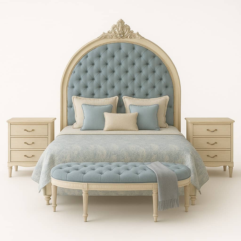 Palazzo Arch Tufted Bed – Handcrafted Upholstered Headboard in Classic Cream Finish - 1