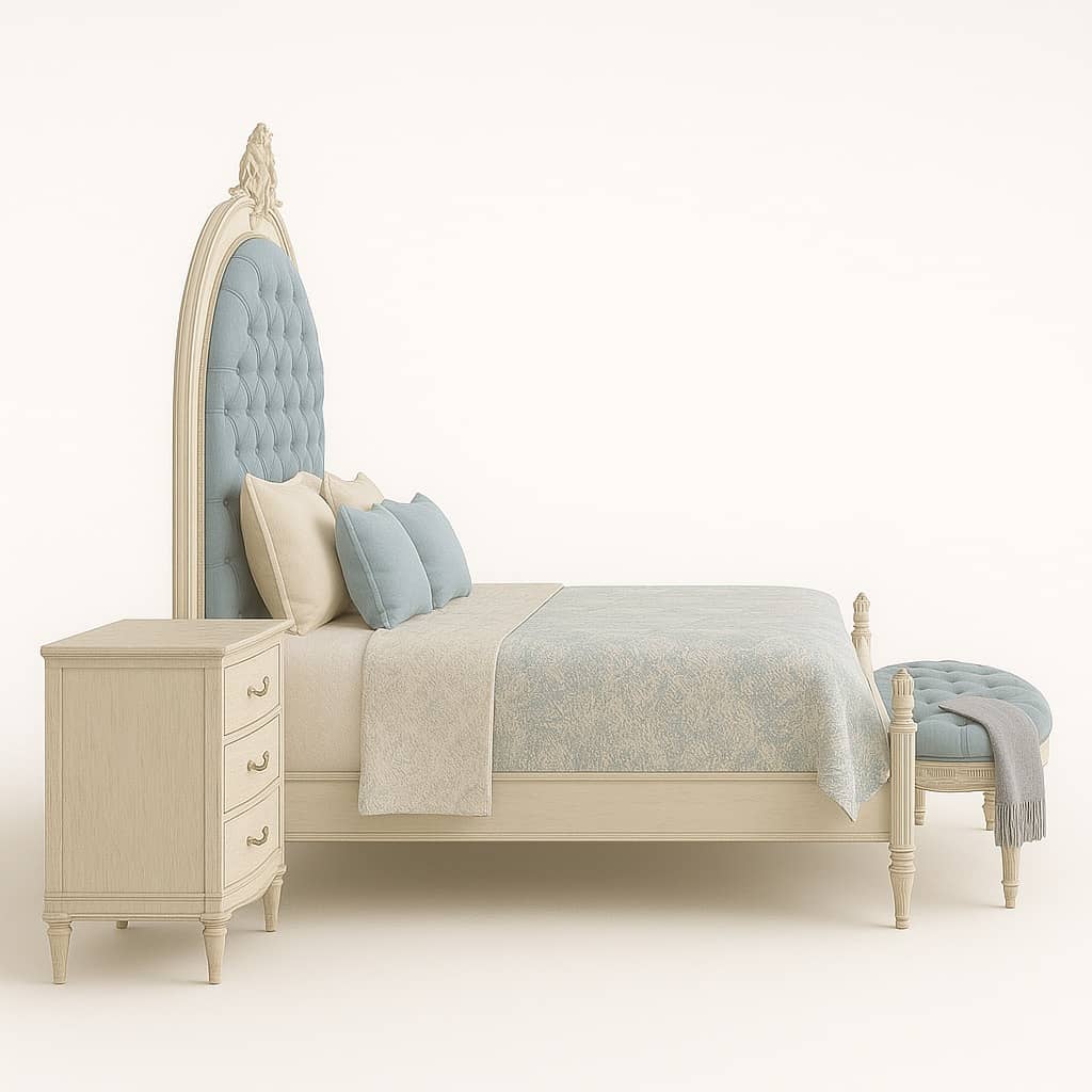 Palazzo Arch Tufted Bed – Handcrafted Upholstered Headboard in Classic Cream Finish - 2