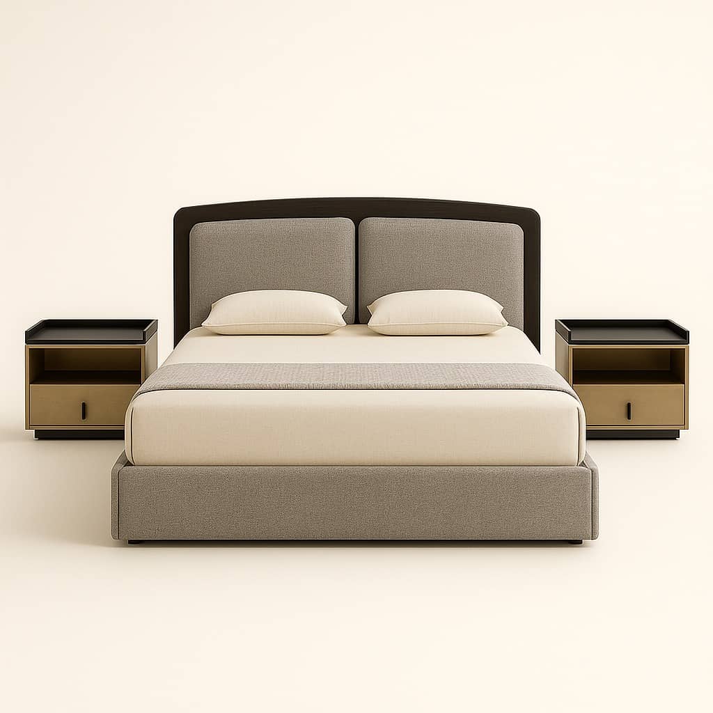 Aureus Modern Upholstered Bed – Minimalist Design with Dual-Tone Finish - 1