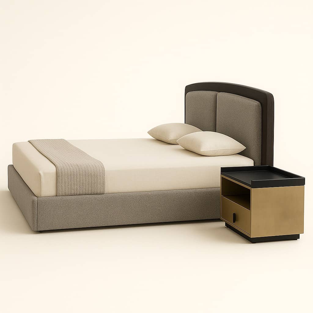 Aureus Modern Upholstered Bed – Minimalist Design with Dual-Tone Finish - 2